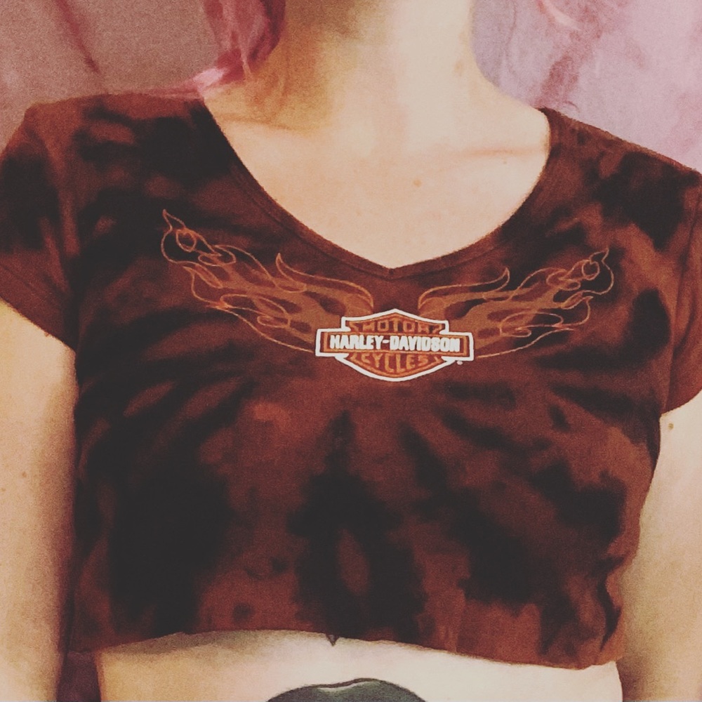 Harley Davidson Bleach Dyed Cut Crop